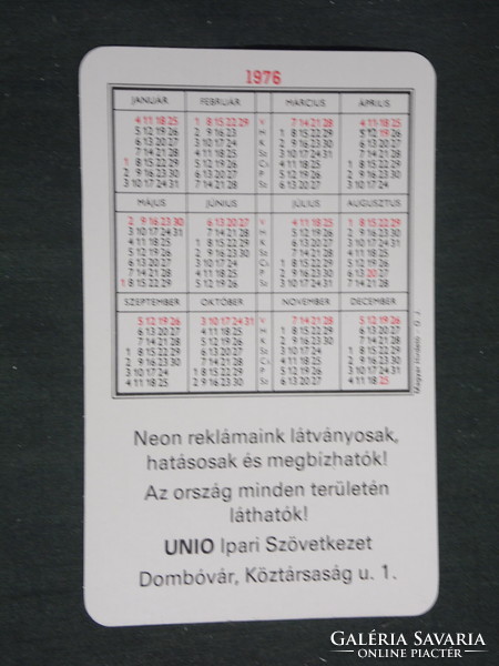 Card calendar, neon advertising board production, unio industrial cooperative, Dombóvár, 1976, (2)