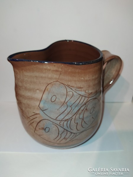 Signed glazed fish jug