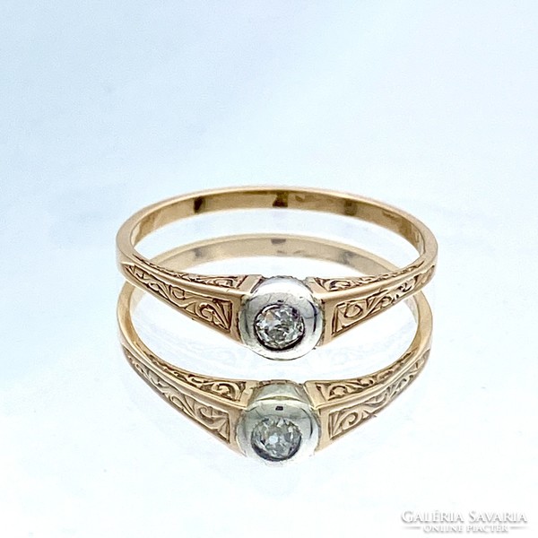 14K antique engraved gold ring with brilliant approx. 0.10 Ct.