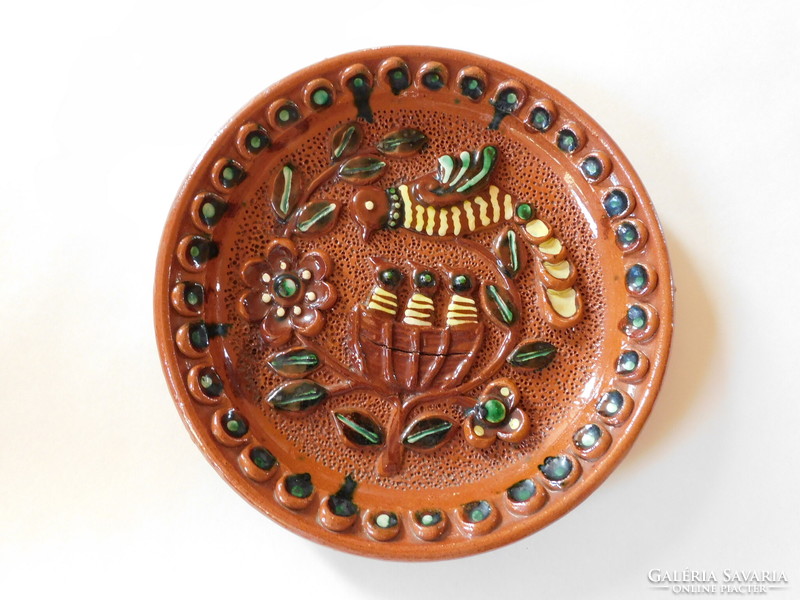 Madaras folk ceramic plate with plastic decoration from the Soviet era 21.5 Cm