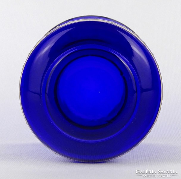 1P756 Aranyozott pöttyözött kék színű parádi üveg váza 13 cm