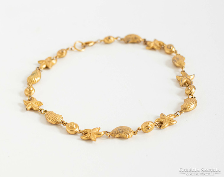 Vintage goldtone choker nyaklánc - kagyló, csigaház és tengeri csillag charmeokból - ékszer, nyakék