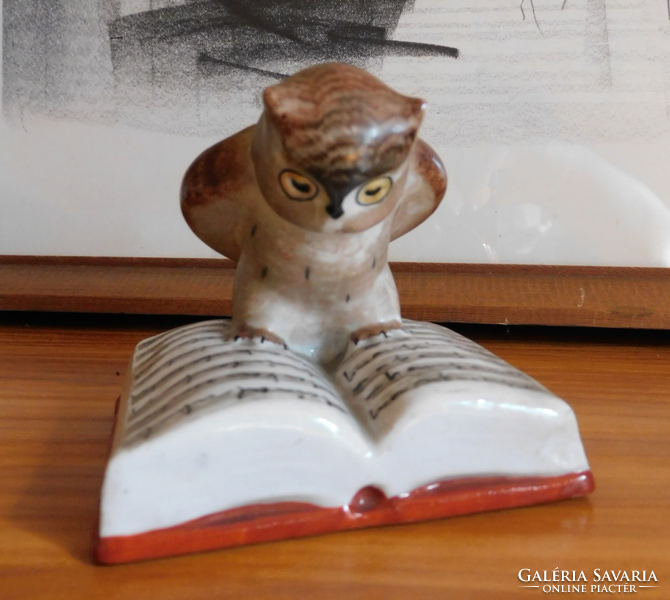 Kőbánya porcelain factory hand-painted figurine wise owl