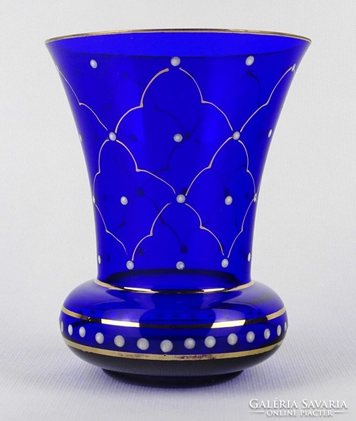 1P756 gold-dotted blue parade glass vase 13 cm