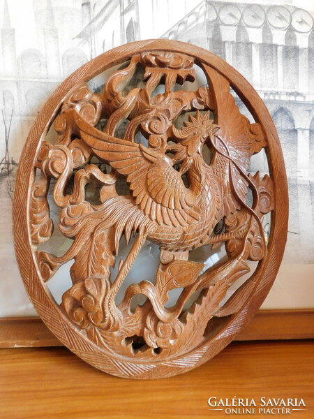 Carved rooster wall decoration 25.5 Cm