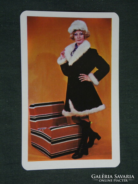 Card calendar, leather industry cooperative, clothing, fashion, Debrecen, erotic female model, 1976, (2)