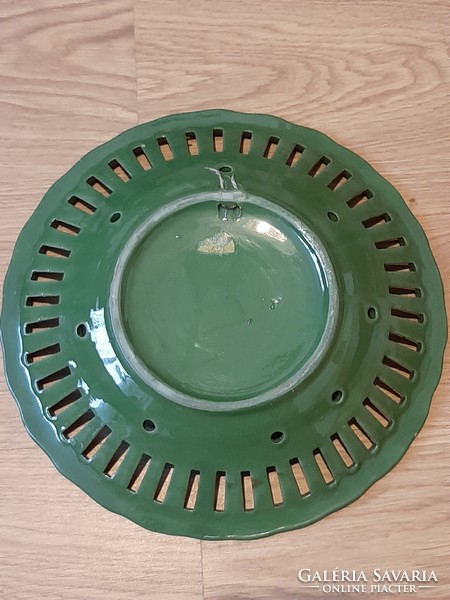 Kézzelfestett áttört mintázatú kerámia népi  mély tányér  31 cm