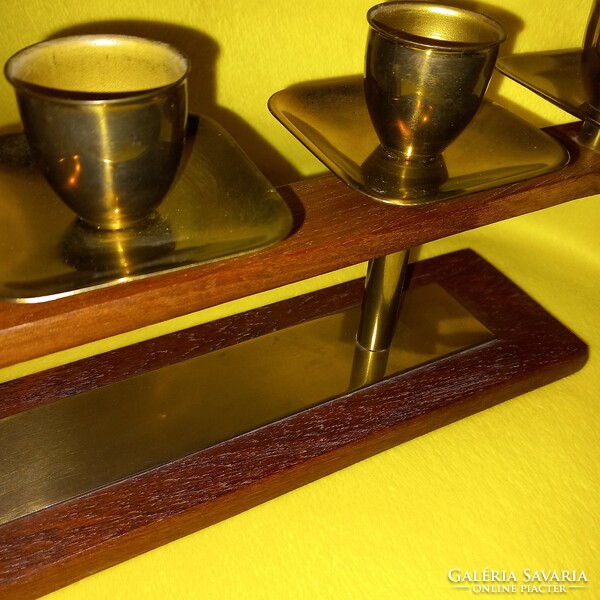 5 Branches, brass + wood, table candle holder. Apartment addition.