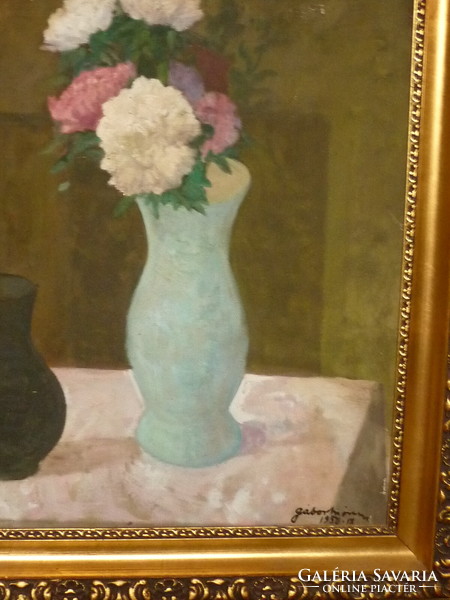 Oil canvas painting by Móric gábor for sale: still life with flowers