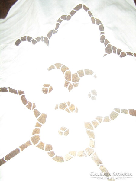 Beautiful vintage snow-white floral rosette tablecloth