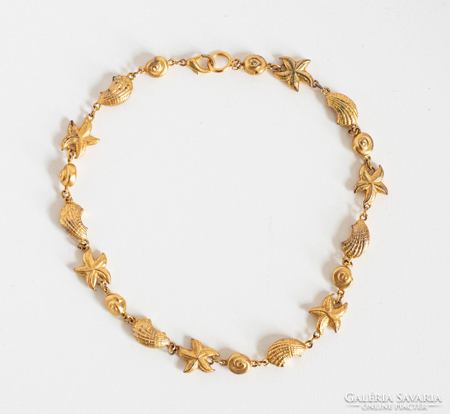 Vintage goldtone choker nyaklánc - kagyló, csigaház és tengeri csillag charmeokból - ékszer, nyakék