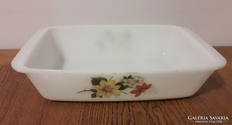 Square, flower-patterned baking dish made in England