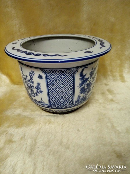 Kék kínai mintás porcelán kaspó, nagyméretű 24 x 16 cm