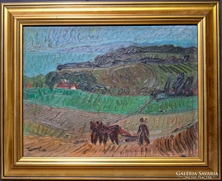 Fenyő andor endre: ploughshare at Balaton - landscape, 1946 (oil painting with frame)