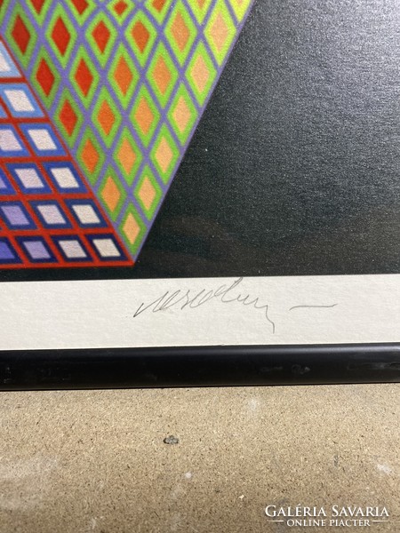 Vasarely jelzéssel  szitanyomat, 52 x 52 cm-es nagyságú ritkaság.
