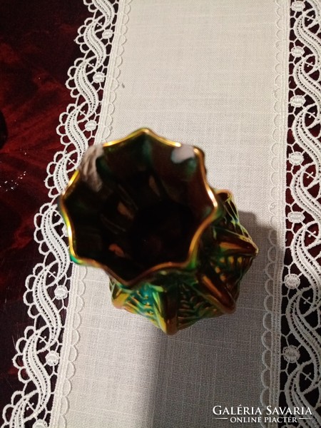 Jelzett zöld - arany eozin / lüszter mázas Zsolnay  porcelán váza