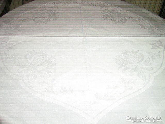 Beautiful festive white baroque floral antique damask tablecloth