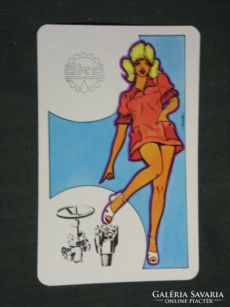 Card calendar, dkg, petroleum machinery factory, Nagykanizsa, graphic artist, erotic female model, 1976, (2)