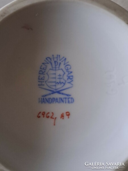 Hibátlan! Herendi Apponyi pur-pur mintás, kosárfonott váza 23,5 cm.!