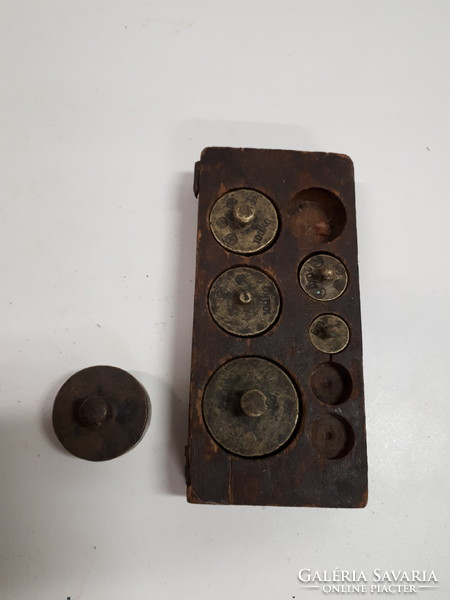 Antique copper weight set in a wooden box