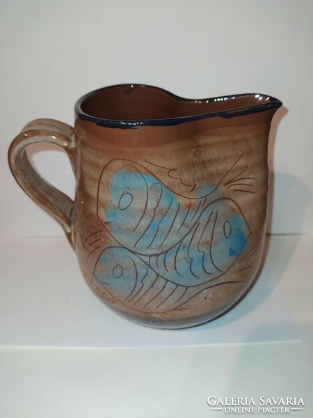 Signed glazed fish jug