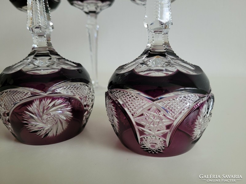 Régi Römer kristály talpas boros pohár lila nagy méretű ólomkristály készlet