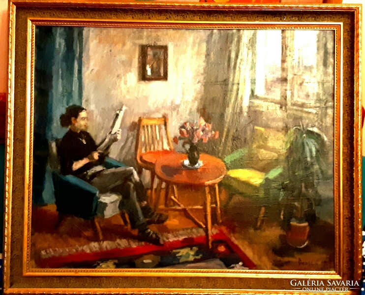 Russian Gellért painting, interior 1960.100X80cm