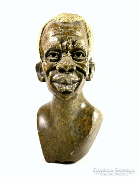 South African Sculptor: Native Male Carved Stone Bust