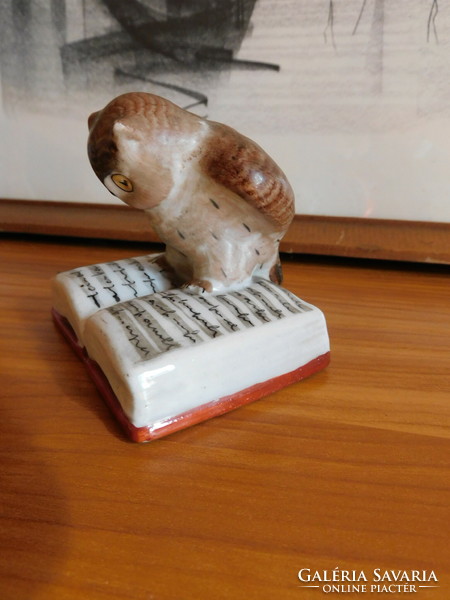 Kőbánya porcelain factory hand-painted figurine wise owl