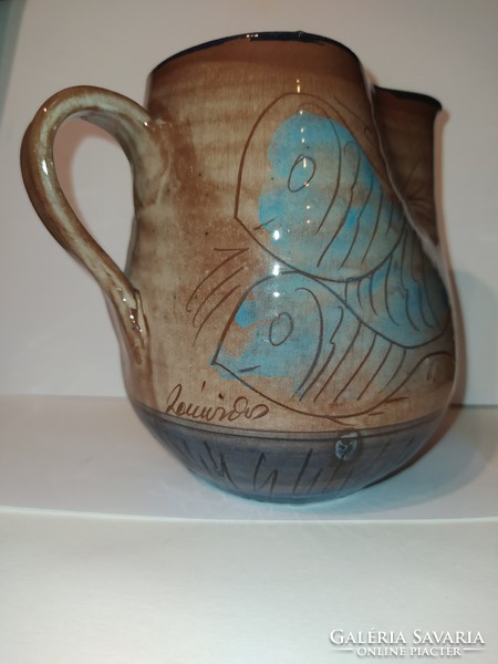 Signed glazed fish jug