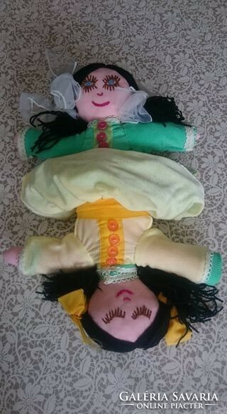Old textile rag doll, cloth doll, 2 in one