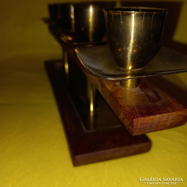5 Branches, brass + wood, table candle holder. Apartment addition.