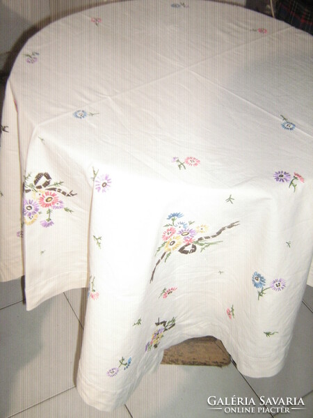 Beautiful antique vintage floral sophisticated hand-embroidered tablecloth