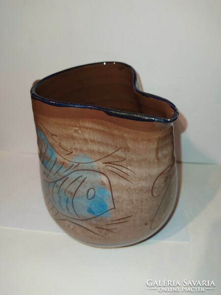 Signed glazed fish jug