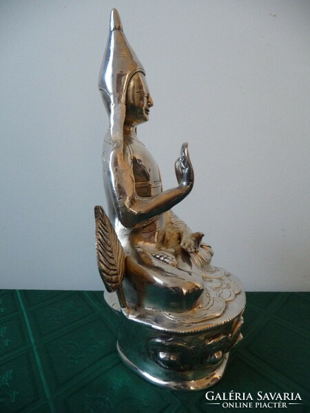 Congkapa láma ezüstözött bronz szobor 30 cm 3kg (Nepál Tibet Buddhizmus Buddha)