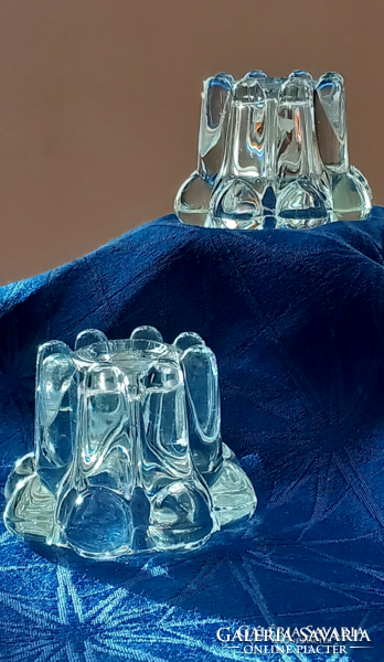 Mid Century Rems France Glass kristály gyertyatartók, 2 db-os, jelzett, 1960