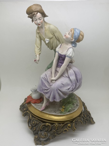 Olasz Capodimonte Triade porcelán figura udvarló pár Bennachio 27cm
