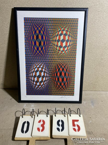 Vasarely jelzéssel  szitanyomat, 60 x 45 cm-es nagyságú ritkaság.