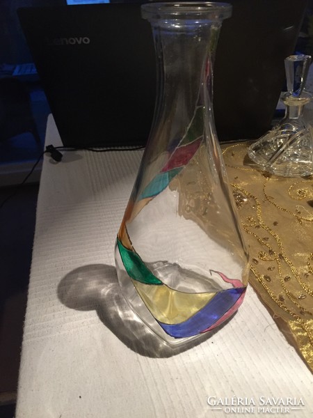 Festett üveg butélia, kiöntő, palack, dekantáló üveg (301)