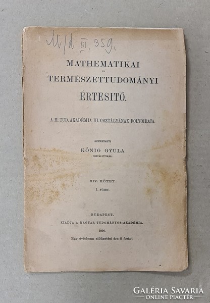 Journal of mathematics and natural sciences - xiv. Volume, 1. Booklet (1896) 21 pieces for sale only together!