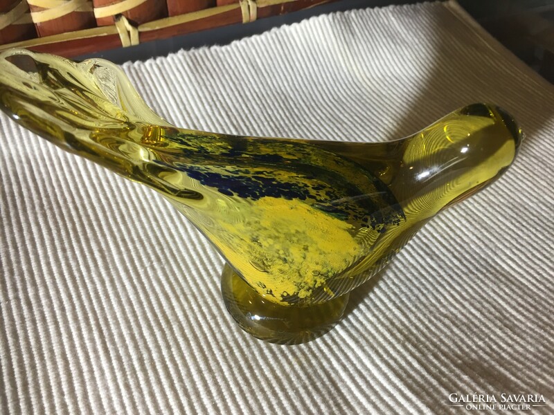 Régi muranói csodás üveg levélnehezék, üvegdísz, üvegmadár (M181)