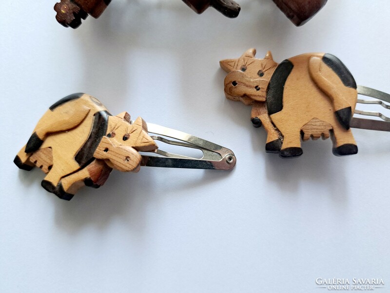 Handmade wooden giraffe French buckle and two small cow buckles together