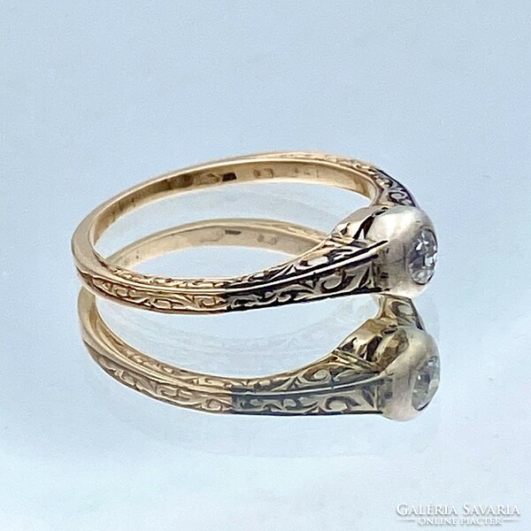 14K antique engraved gold ring with diamonds approx. 0.15 Ct.