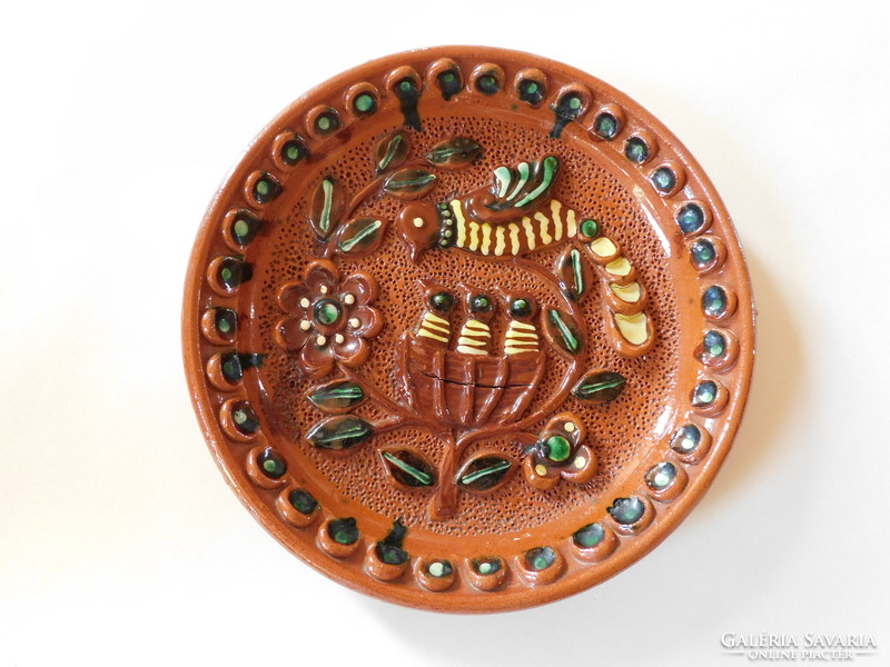 Madaras folk ceramic plate with plastic decoration from the Soviet era 21.5 Cm