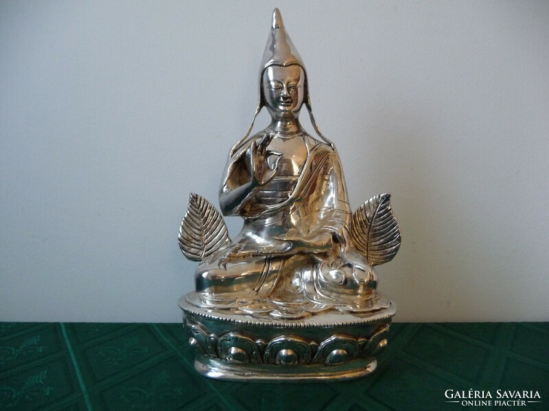 Congkapa Lama silver-plated bronze statue 30 cm 3kg (Nepal Tibet Buddhism Buddha)