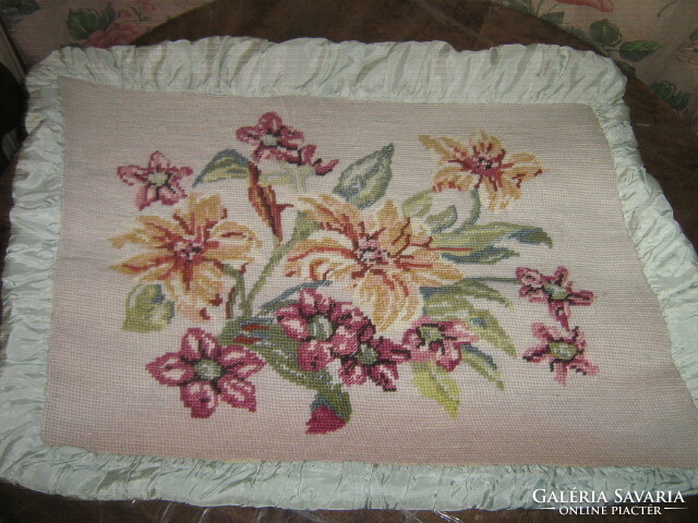Dreamy hand embroidered floral patterned ruffled tapestry pillow