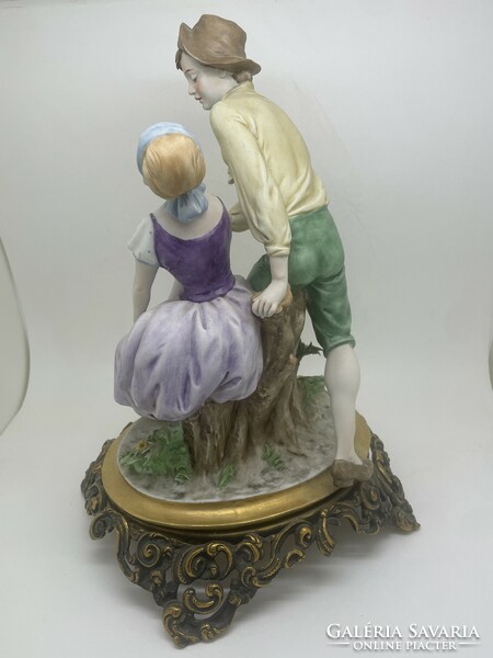 Olasz Capodimonte Triade porcelán figura udvarló pár Bennachio 27cm