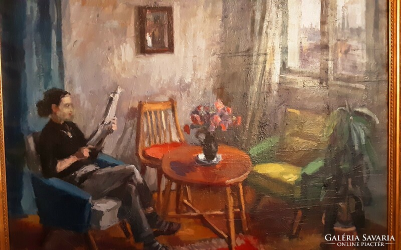 Russian Gellért painting, interior 1960.100X80cm