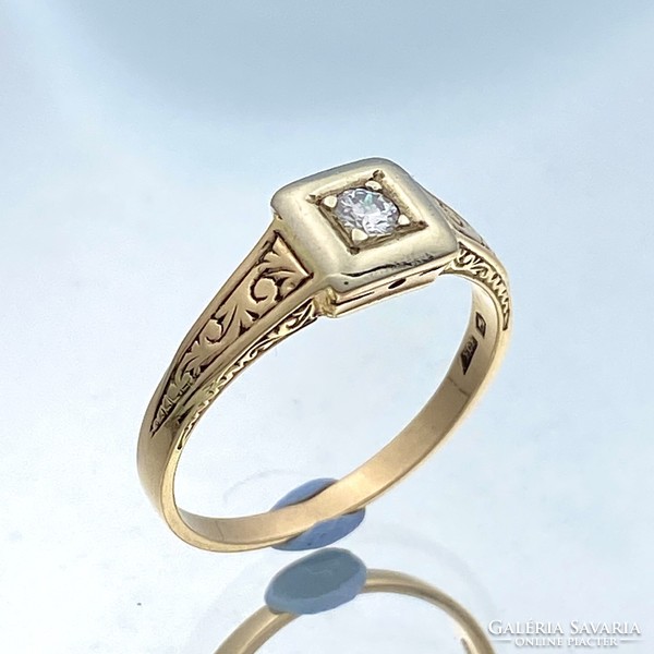 14K Régi arany gyűrű briliánssal cca. 0.15 ct.