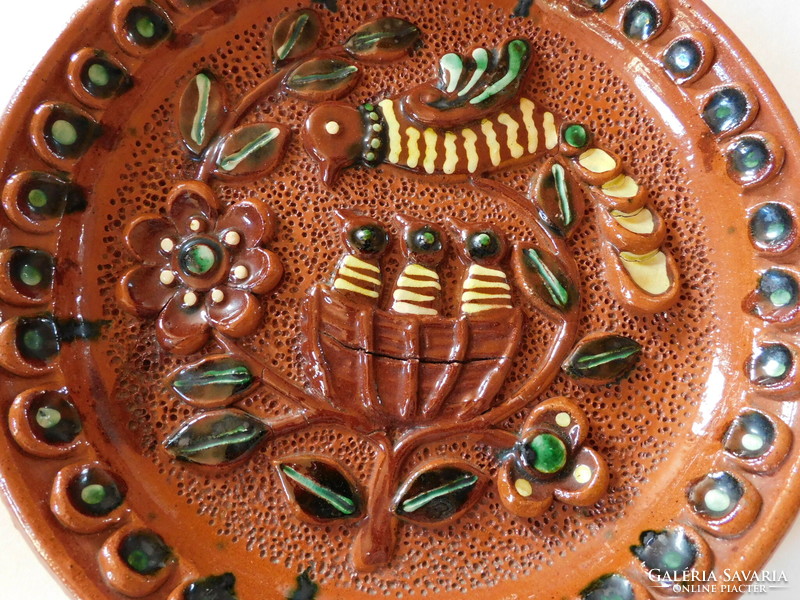 Madaras folk ceramic plate with plastic decoration from the Soviet era 21.5 Cm